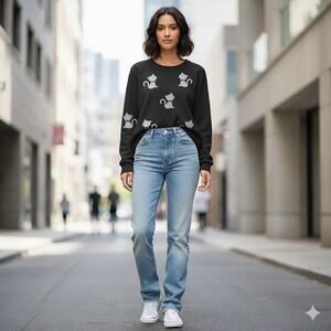 Catalog Favorites Rhinestone Cat Shirt Womens Large Long Sleeve Pets Cute Kitten